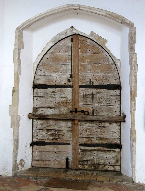 Church door with scorch marks