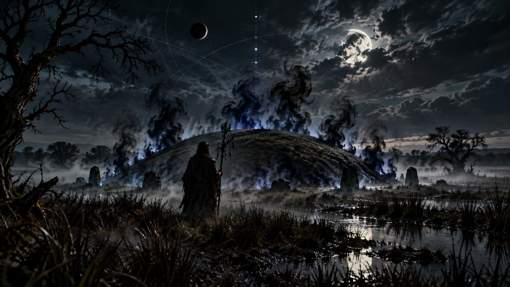 Moonlit ritual at the ancient barrow