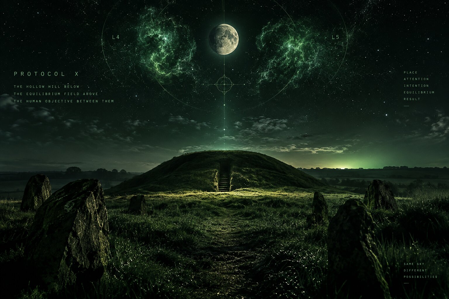 Ancient mound beneath a wide night sky